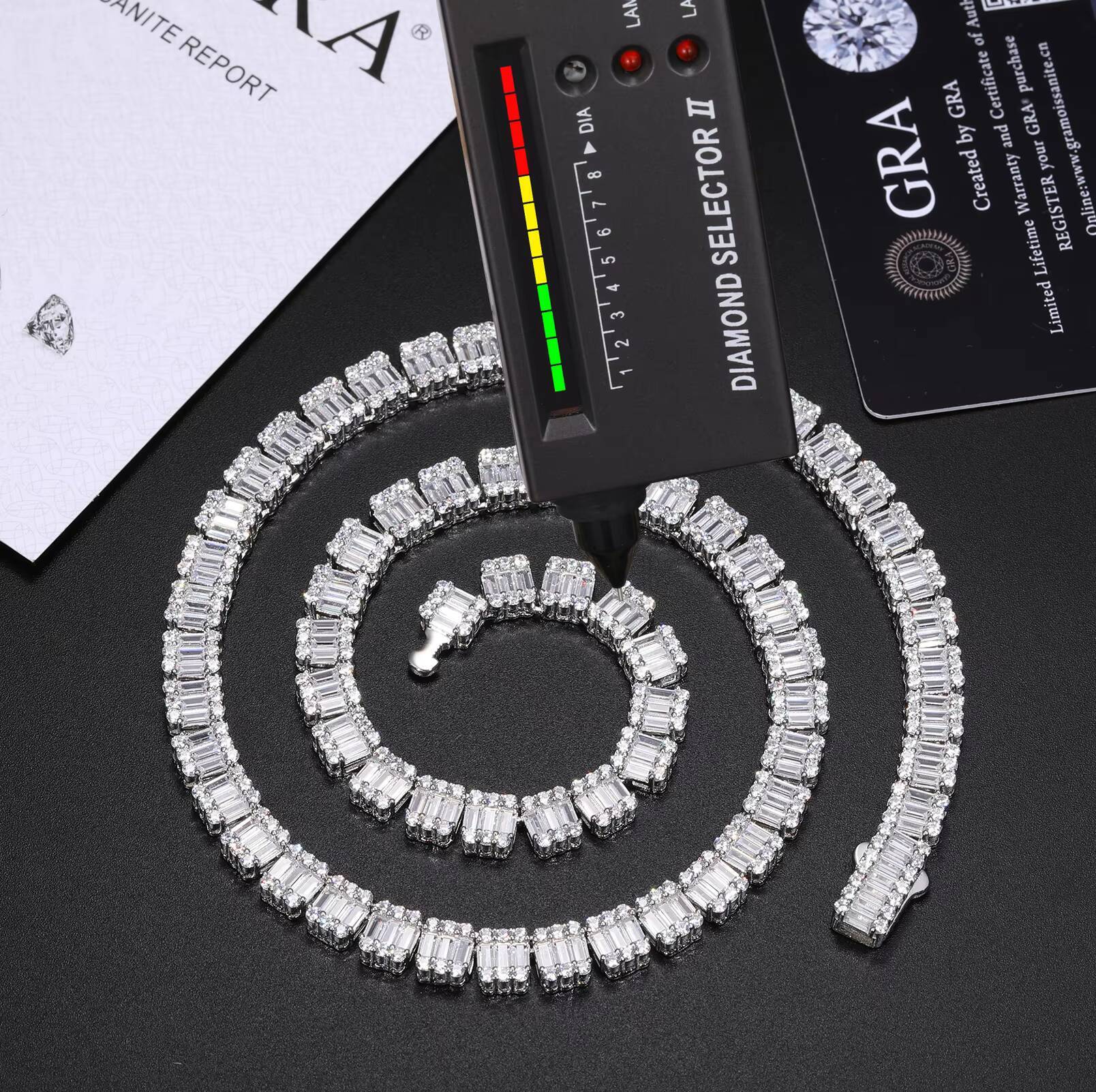 Luxury 8mm 925 Sterling Silver Emerald Cut VVS Baguette Moissanite Diamond Iced Out Cube Tennis Chain Necklace for Men