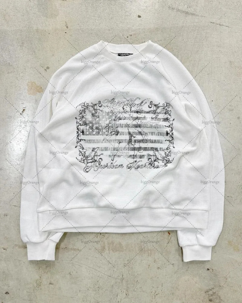 Streetwear Casual Oversized Retro Print LongSleeve Shirt Men Y2K Gothic Punk Fashion American Classic TShirt Women 251020