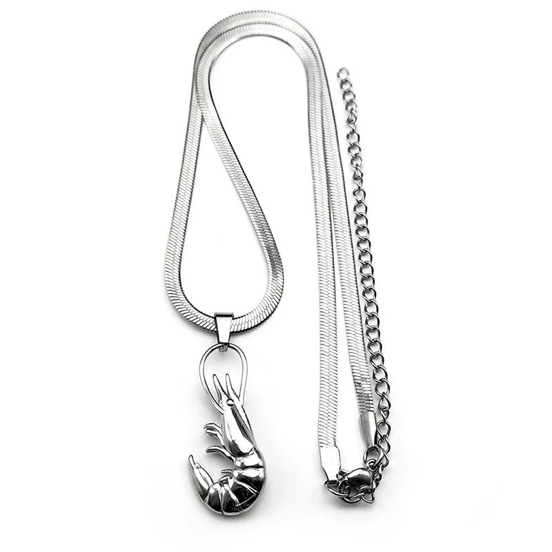 Funny Shrimp Hiphop Neck Chain For Women Men Stainless Steel Silver Color Male Fashion Choker Party Necklace Jewelry Gifts 251023