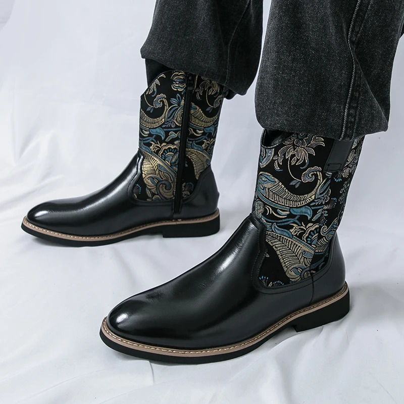 Retro Embroidered Fashionable Leather Walking Boot For Autumn Winter Comfortable AntiSlip And WearResistant HighTop Boots 251023