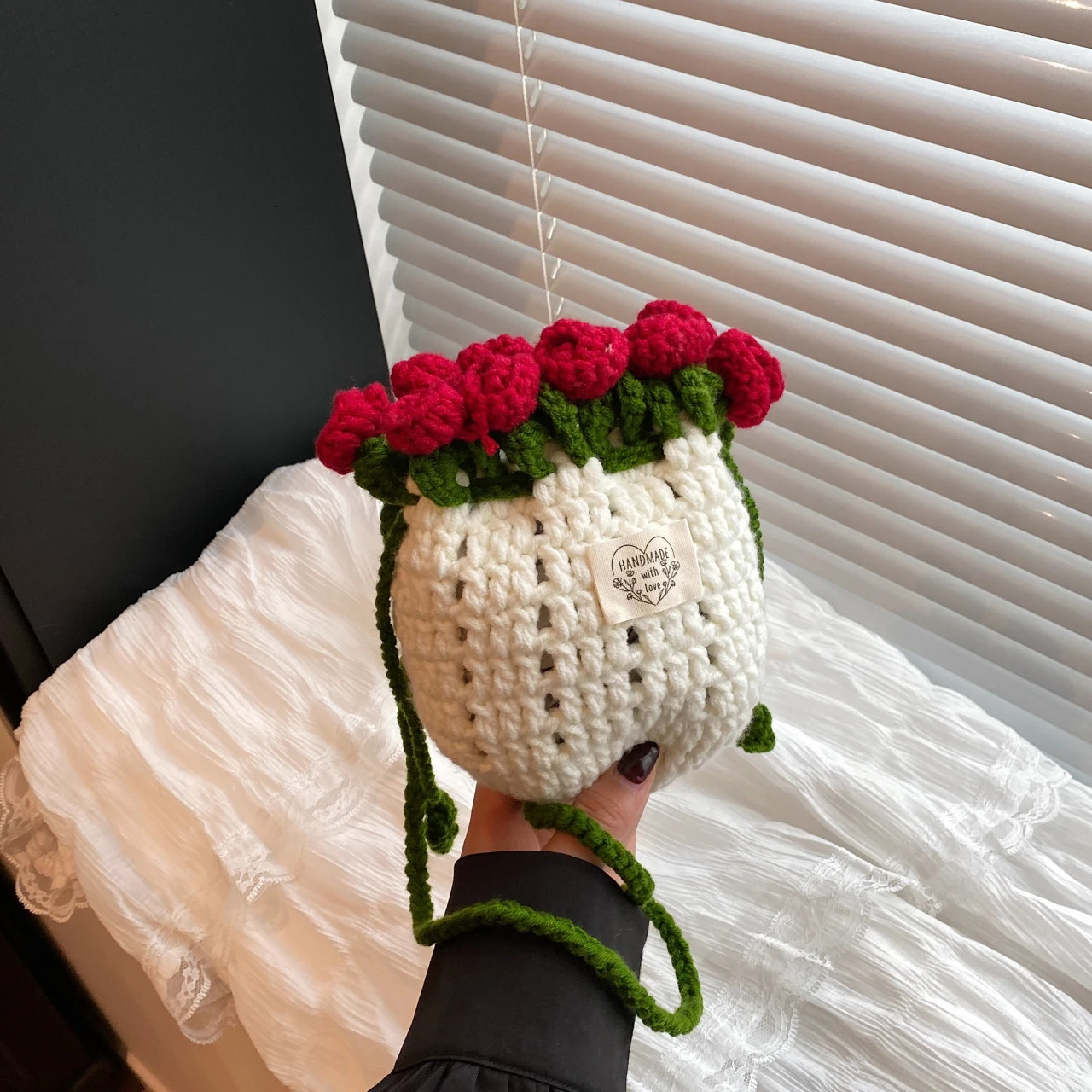 2025 Summer Collection Rose Bouquet Knitted Bag Forestinspired Bohemianchic n CrossbodyShoulder Woven for Wom 251018