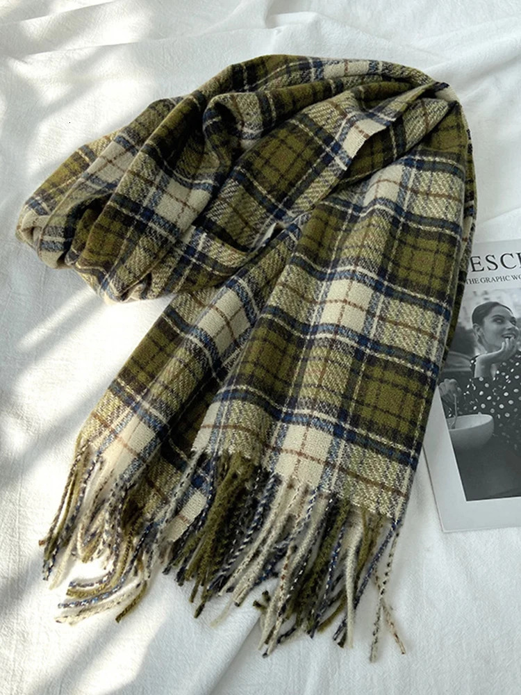 Winter Women Knitted Scarf Headscarf Lady Men Casual Red Green Plaid Tassel Scarve Mujer Male Foulard Wrap Shawl Christmas 251024