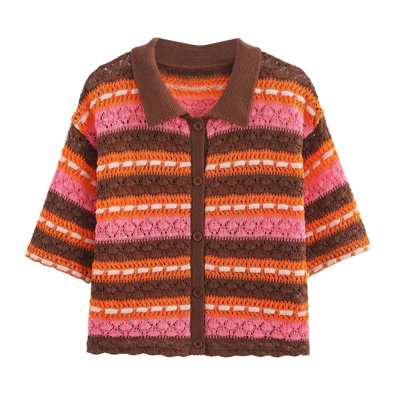 Women's Sweaters Women Lapel Slim Tops Ladies Buttons Stripe Sexy V Neck Short Sleeve POLO Neck Knit Cardigan Sweater Women 231009