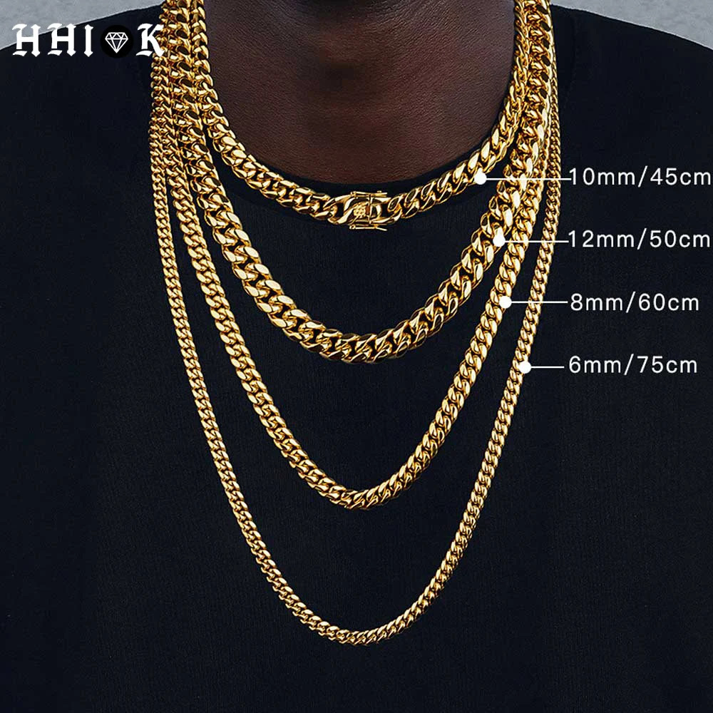 6810121416MM Hip Hop Cuban Link Necklace For Men Stainless Steel Miami Fashion Jewelry Thick And Thin Rainbow Chains 251013