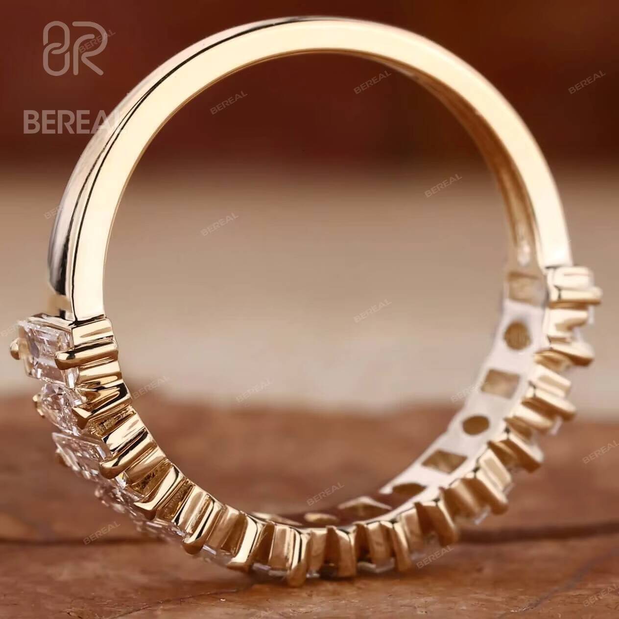 IGI Certified Baguette Cut Vvs Lab Grown Diamond Anniversary Ring New Design Yellow Gold 925 Silver Wedding Ring Women Jewelry