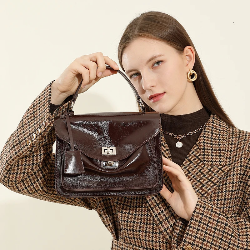 Burminsa Cowhide Genuine Leather Handbags For Women 2025 Square Tote Satchel Flap Ladies Shoulder Crossbody Bags 251018