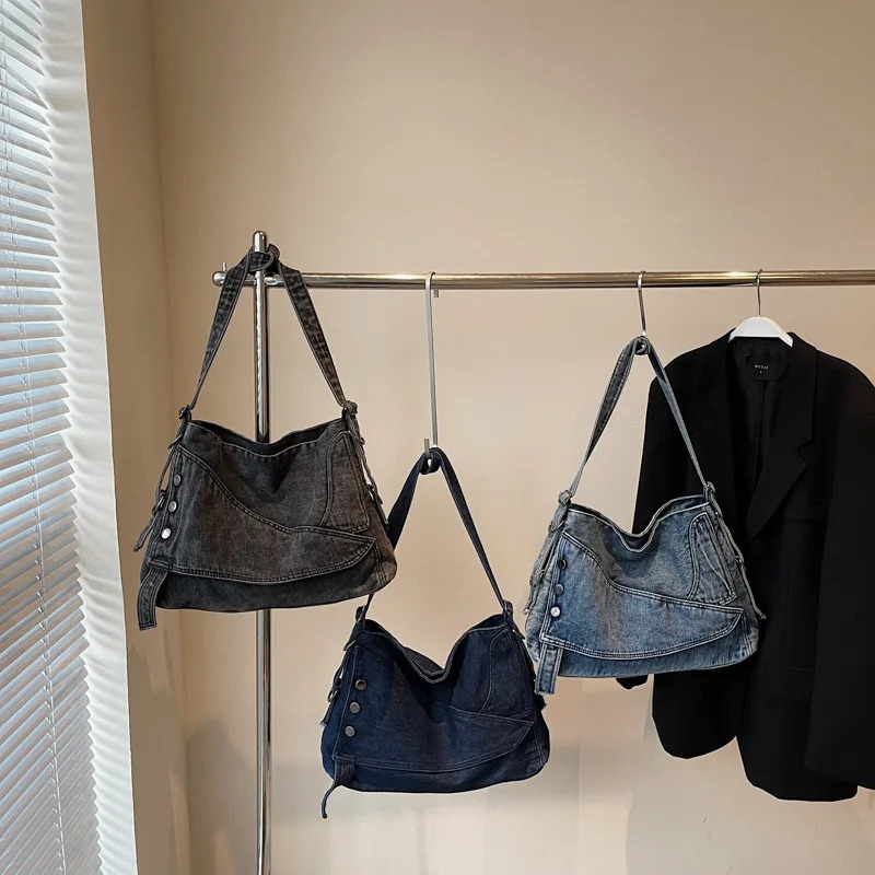 2025 Womens Denim Tote Bag Retro Crossbody Shoulder with Large Capacity for Work Commute Fashionable Handbag 251018