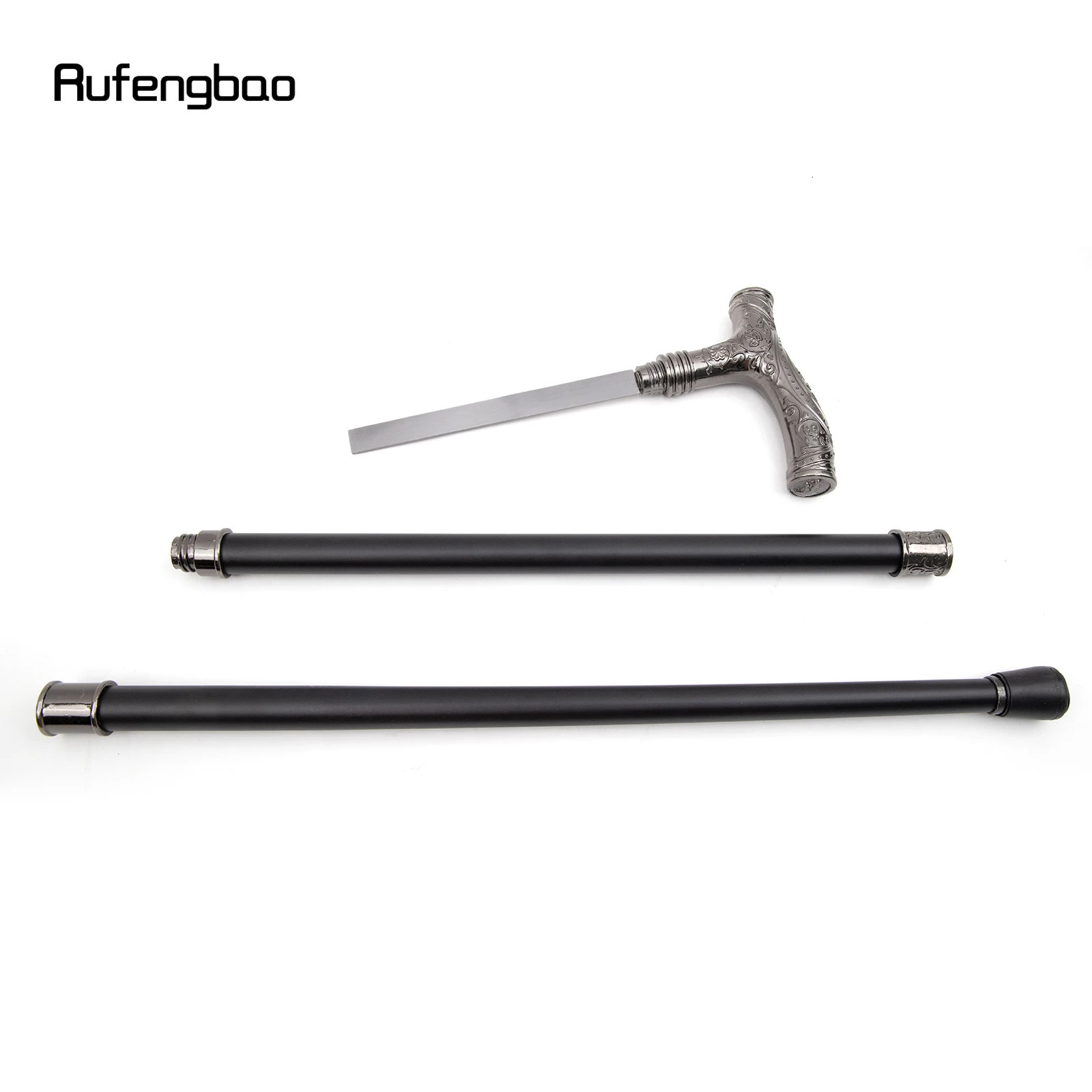 Silver Wolf Head Flower Walking Stick with Hidden Plate Self Defense Fashion Cane Plate Cosplay Crosier Stick 93cm 251022