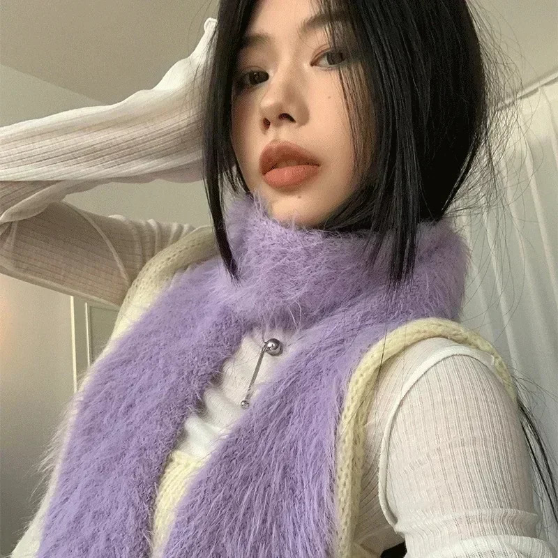 Korean er Runway Style Thin Scarf Fashionable Plush Long Strip Scarf Womens Mink Fur Y2K Girl Scarf for Warm 251024