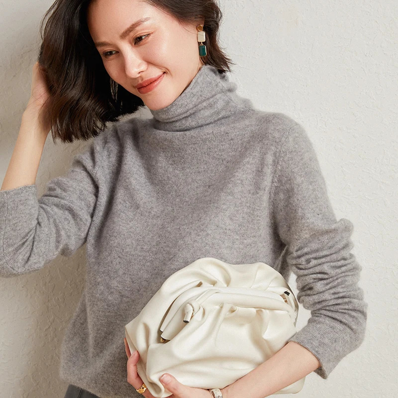 100Merino Pure Wool Sweater Womens AutumnWinter Long Sleeve High Neck Pullover Warm High Quality Solid Color Basic Knit Jumper 251023