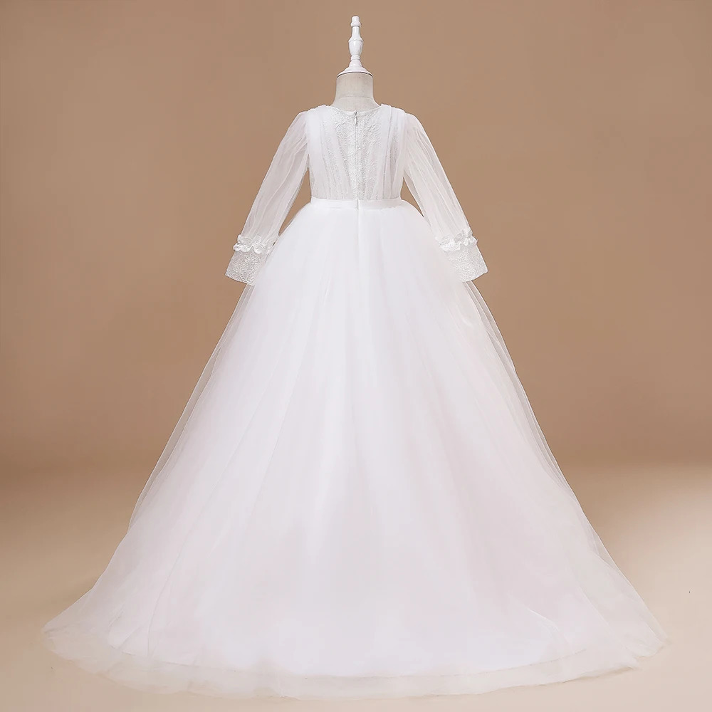 Long Sleeve White Lace Bridesmaid Dresses Teens Girls Birthday Princess Party Dress Children Formal Wedding Evening Vestidos 251023