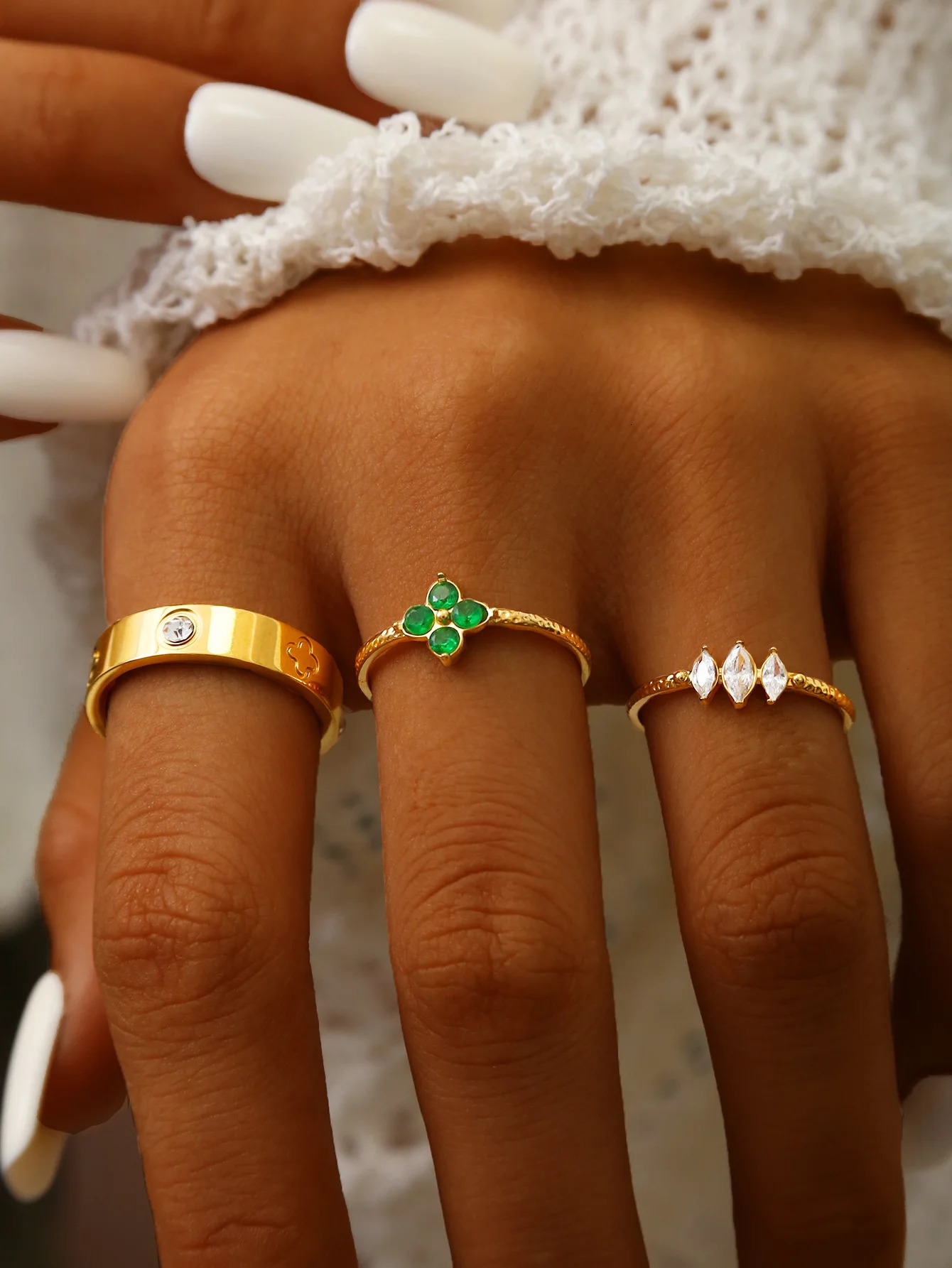 French Retro Elegant Premium Feeling Stainless Steel With Diamonds Love Heart Quatrefoil FlowerHorse Eye Shaped Ring For Women 251023