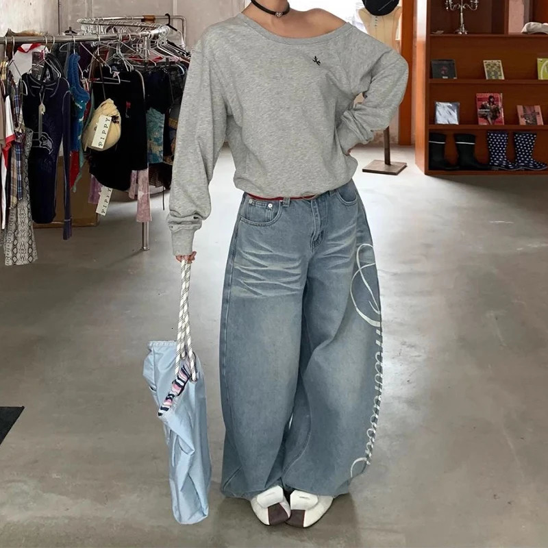 Women Blue Y2k Baggy Boyfriend Jeans Harajuku Vintage Wide Leg Denim Trousers Japanese 2000s Style Jeans Pants Oversize Clothes 251023