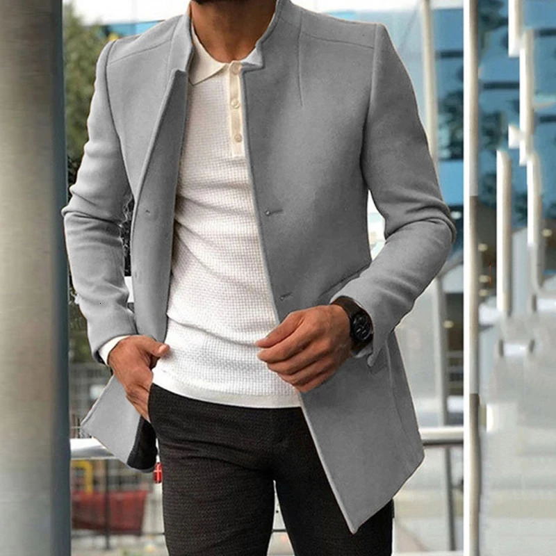 Mens Windbreaker Coats Business Casual Wool Blends Jackets Men Autumn Winter Fashion Stand Collar Vintage Outwear Man Clothing 251017