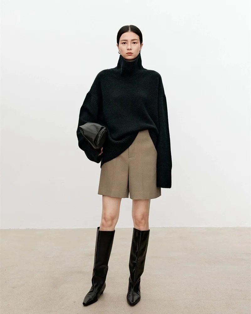 Turtleneck pure cashmere sweater female loose and thick languid lazy wind pullover sweater knitting base WOOL sweater 251023