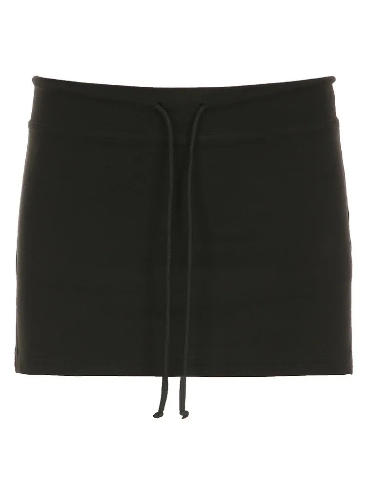 Solid Laceup Mini Skirts Sexy American Retro Basic Vintage Casual Short Bottoms Basic Casual ALine Knit Clothing 251020