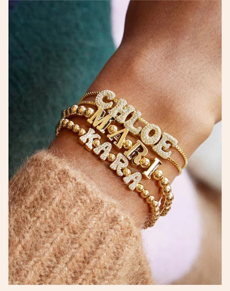 DOREMI Crystal Zircon Name Customized Letter Doubel Chain Mesh Dainty Sliding Slider Letter Personalize Name Bracelets 251023
