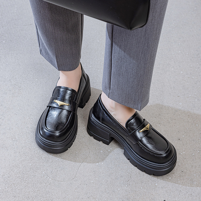 Elegant and Versatile Women Platform Dress Shoes 2025 New Arrival Chunky Heel High Quality Leather Shoes Black Size 35-40 Free Shipping Hot Sale