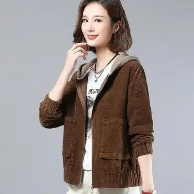 Loose Fit Corduroy Short Jacket Womens Autumn Of The Season Style Korean Version plus Size Coat Top Casual 251015