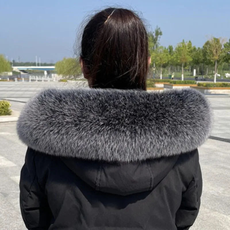 Fox Fur Collar Winter Fox Fur Scarf Straight Collar Natural Fur Scarf Shawl Collar Black Fur Collar Female Coat Fur Collar 251024