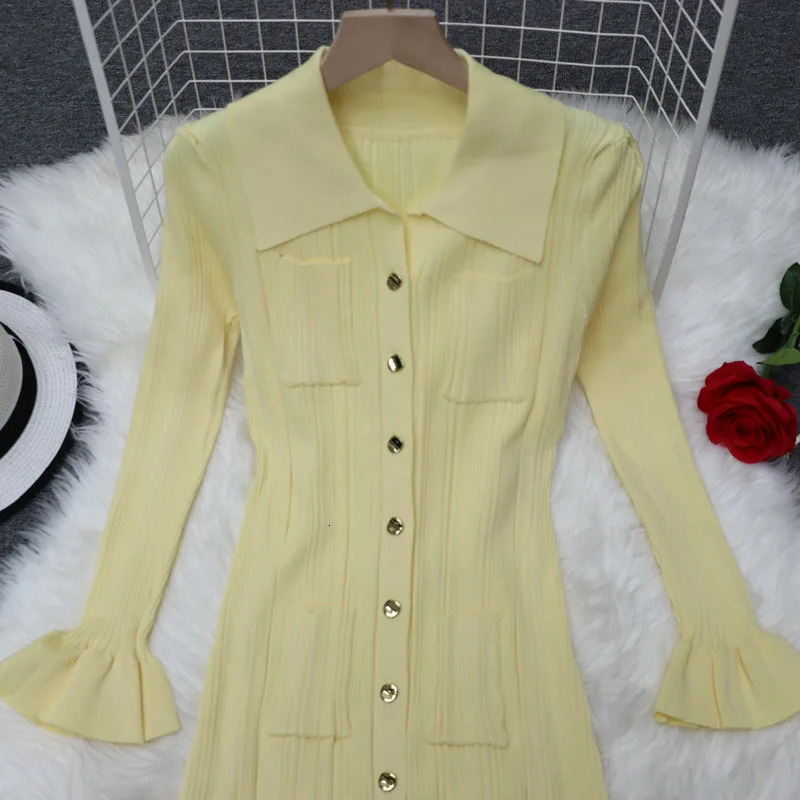Winter Knitted Dress Women 2025 Long Sleelve Ruffles Single Breasted Long Dresses Female Party Fashion Sweater Vestidos 251023