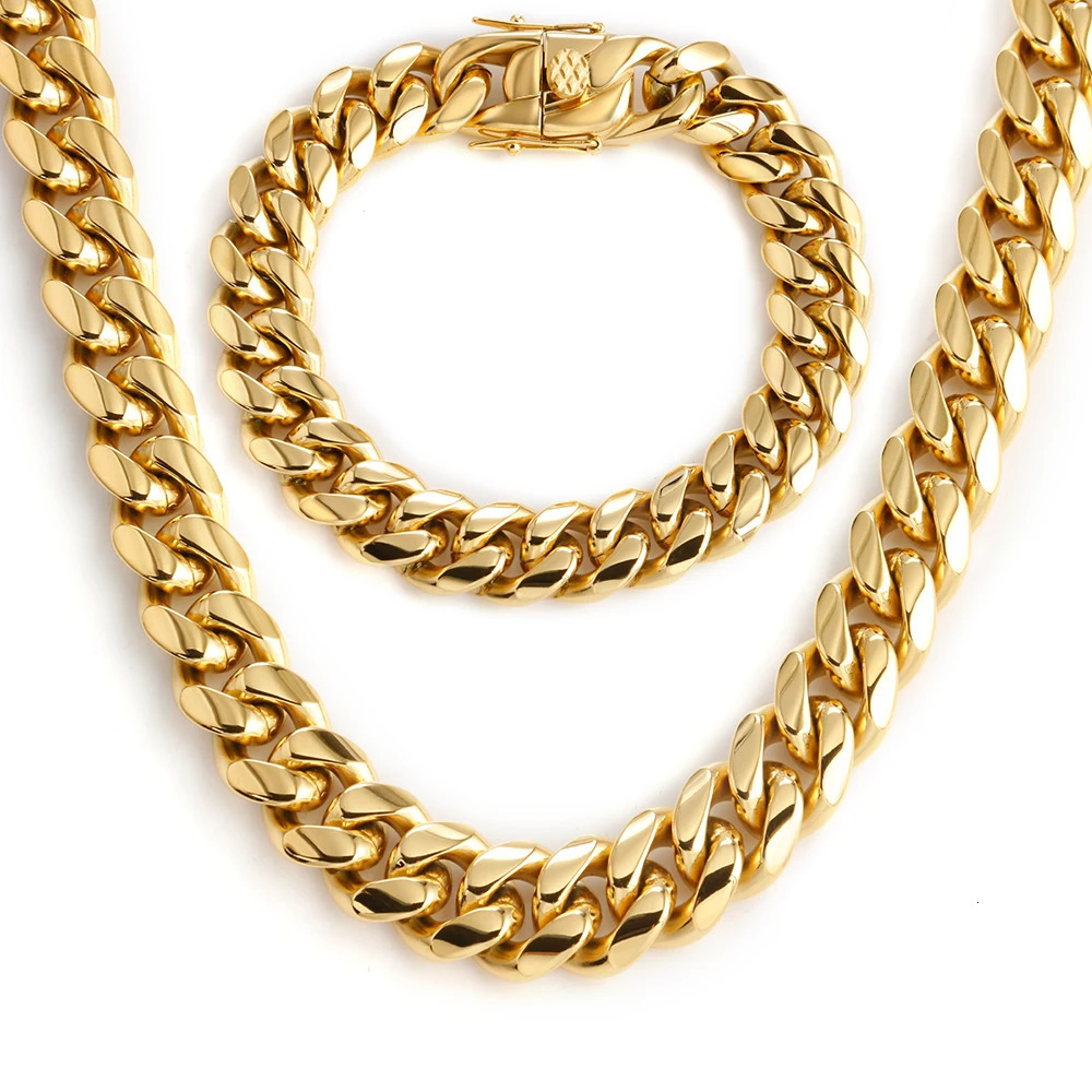 6810121416MM Hip Hop Cuban Link Necklace For Men Stainless Steel Miami Fashion Jewelry Thick And Thin Rainbow Chains 251013