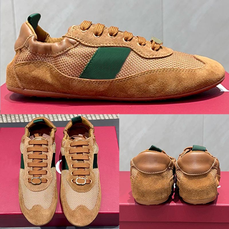 Designer Womens Shift Sneaker Ultralight Sports Shoes Elastic Back Brown Technical Fabric Suede Trim Nylon Lining Flat Rubber sole retro women shoes