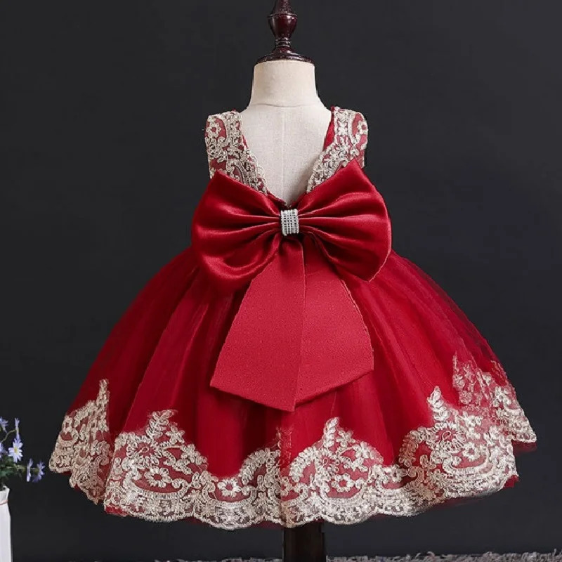 Summer Childrens Elegant Evening Dress Lace Embroidered Lace Birthday Party Sleeveless Bow Girl Princess Dress 251023