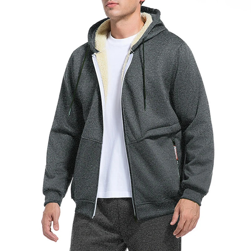 Animal Game Outdoor Casual Hoodie for Men Thick Fleece Sweatshirt Sherpa Lined Heavyweight Hooded Zipper Jacket Coats Streetwear 251023