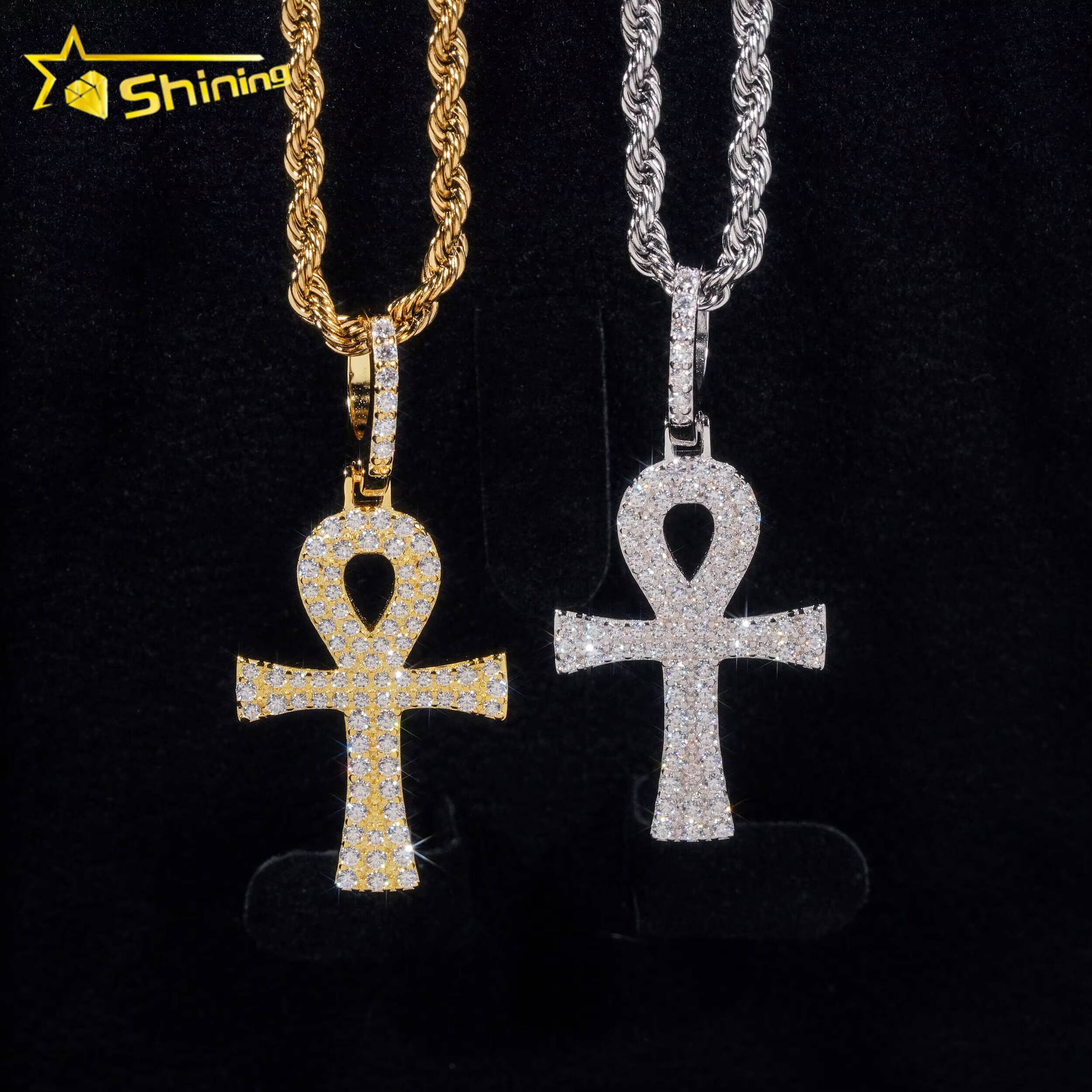 RTS 925 Sterling Silver Gold Plated Moissanite Cross Pendant Hip Hop Men Fine Jewelry Moissanite Pendant GRA Certificated