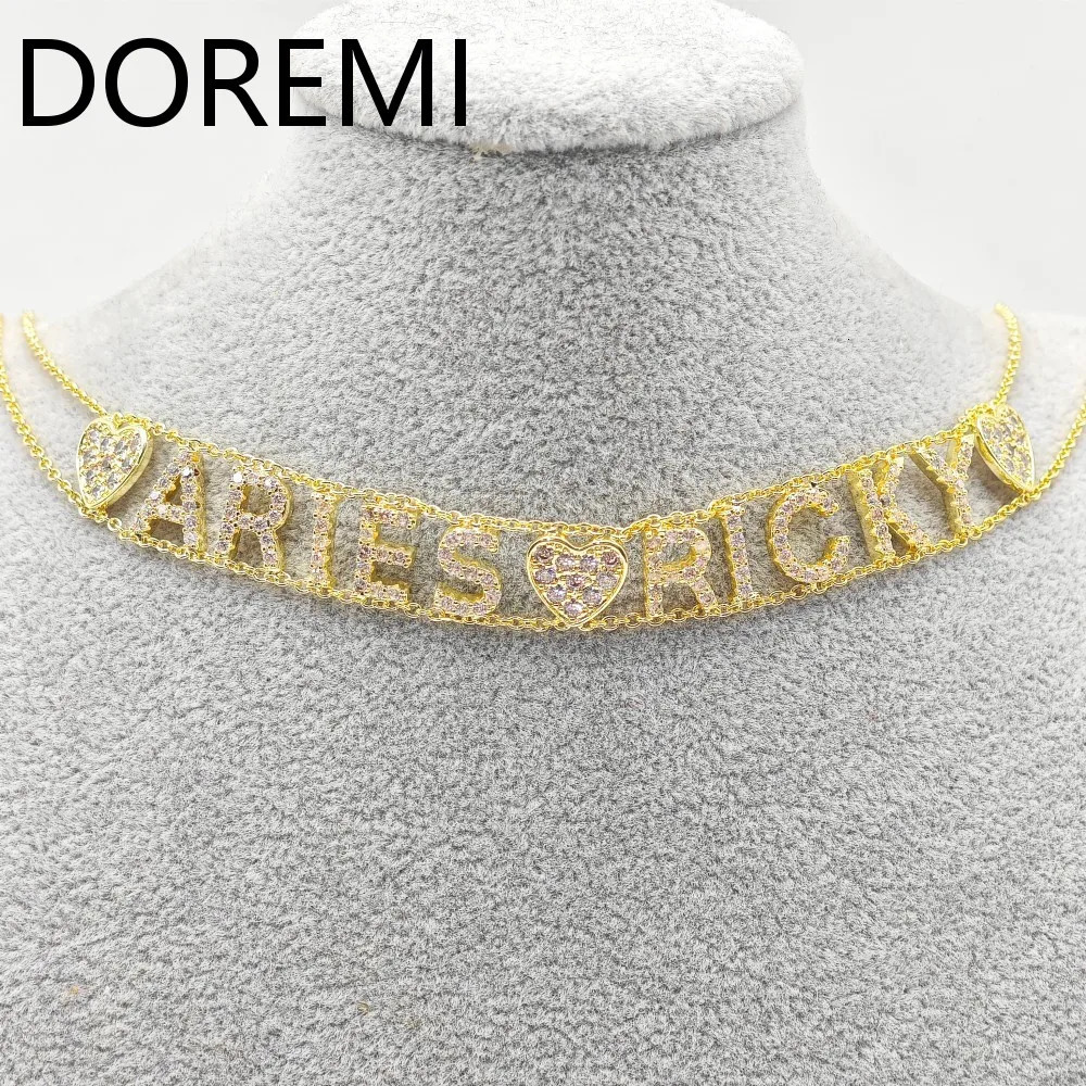DOREMI Double Chains Wome Letters Bracelet Gift Custom Initial Letters Choker Necklace 9mm Initial Letter Cz Name Chain Necklace 251023