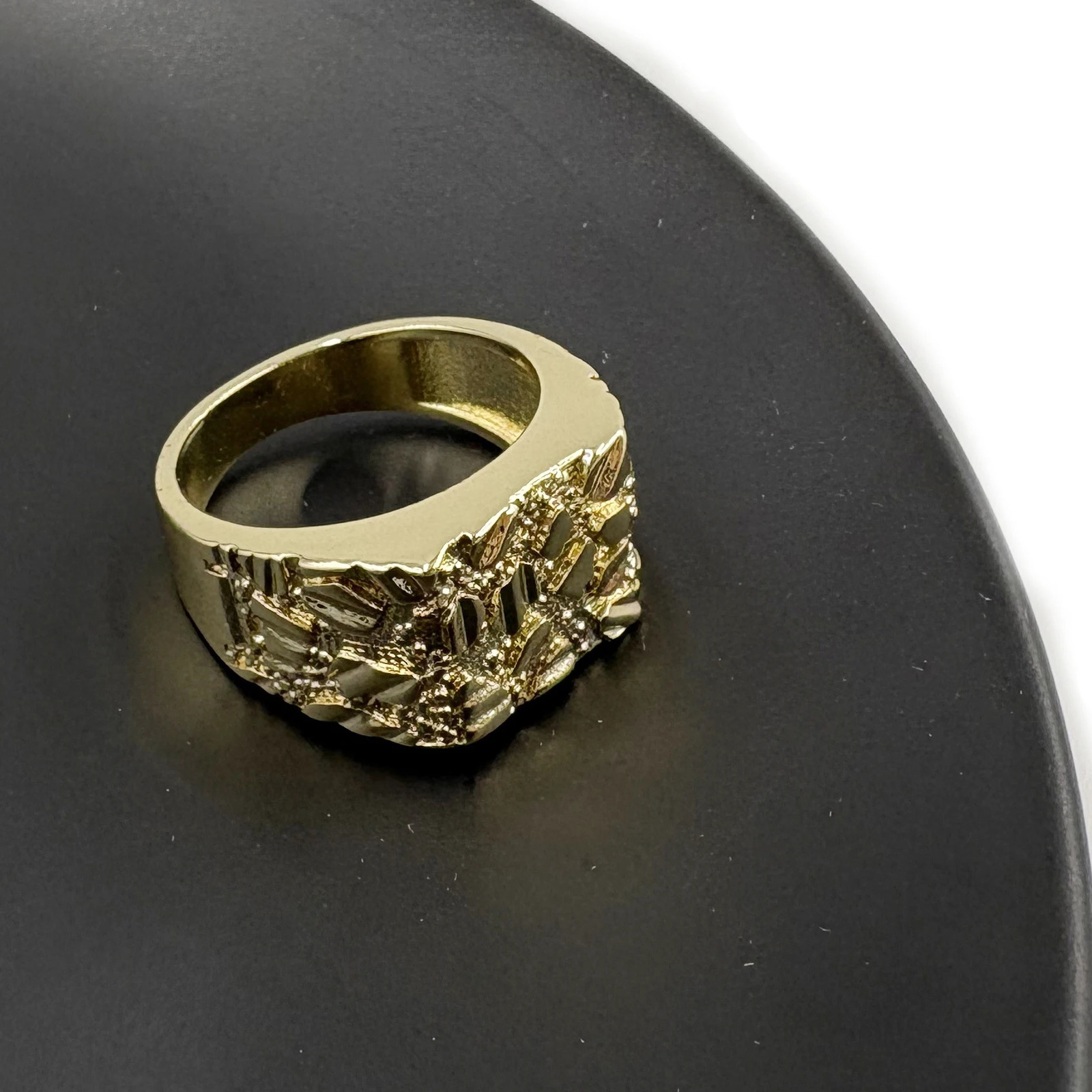 hip hop men rings heavy nugget square 12mm thick 14k gold plated finger rings for men rough Irregular Geometric shape 251020