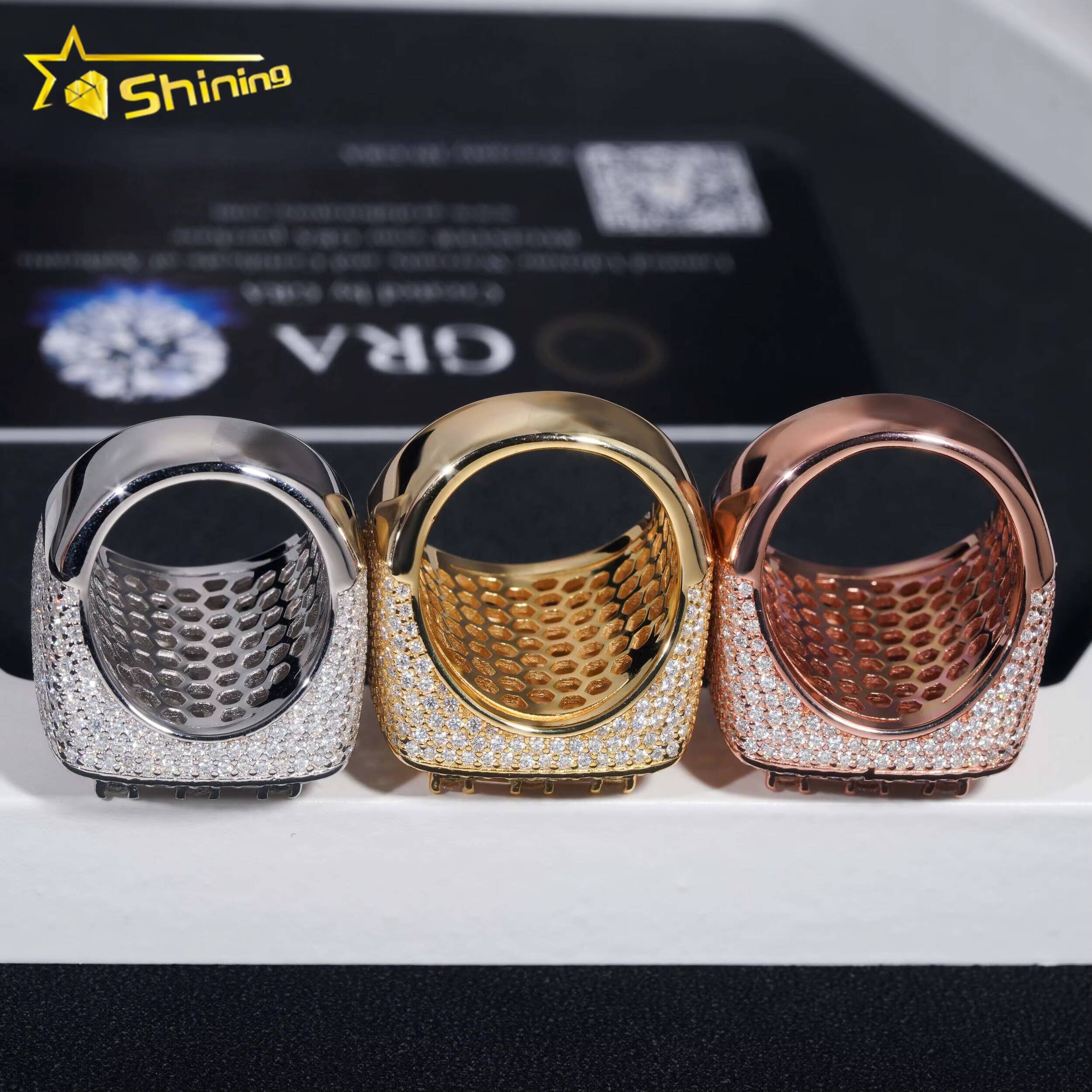 Pass Diamond Tester Iced Out 925 Sterling Silver Gold Plated Rappers Jewelry VVS Diamond Moissanite Hip Hop Ring