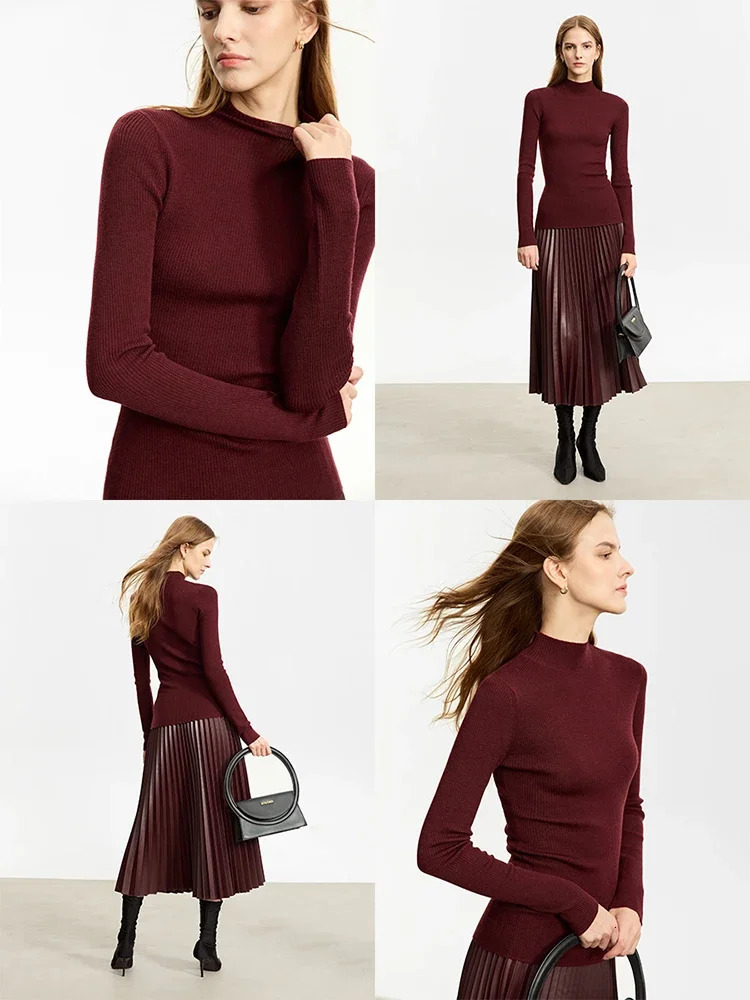 AMII Minimalism Sweater for Women Winter Simple Slim Fit High Elastic Turtleneck Warm Solid Pullovers Female 12323075 251023