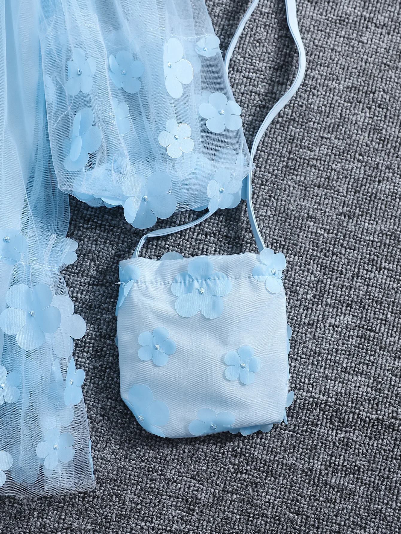 Girls Spring and autumn gauze Mosaic threedimensional flower fashion princess dress with bag dress 251023