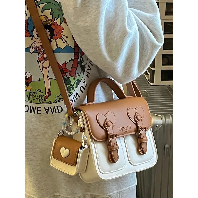 2025 Color Contrast Women Crossbody Bag Fashion Female Handbag Brown Purple Shoulder with Small Earphone on Side 251018
