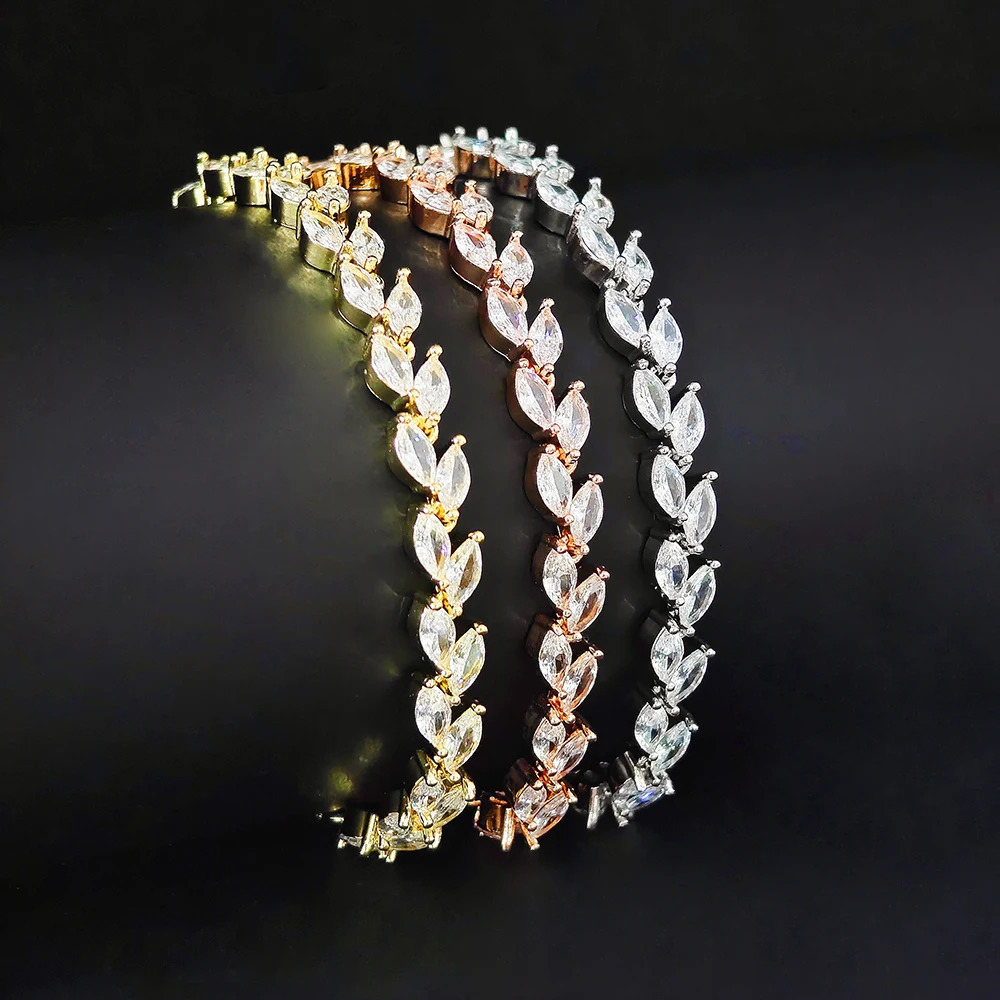 Trendy Cubic Zirconia Leaf Bridal Bracelets Bangle for Women White Color Adjustable Bracelet Wedding Jewelry S8482 251023