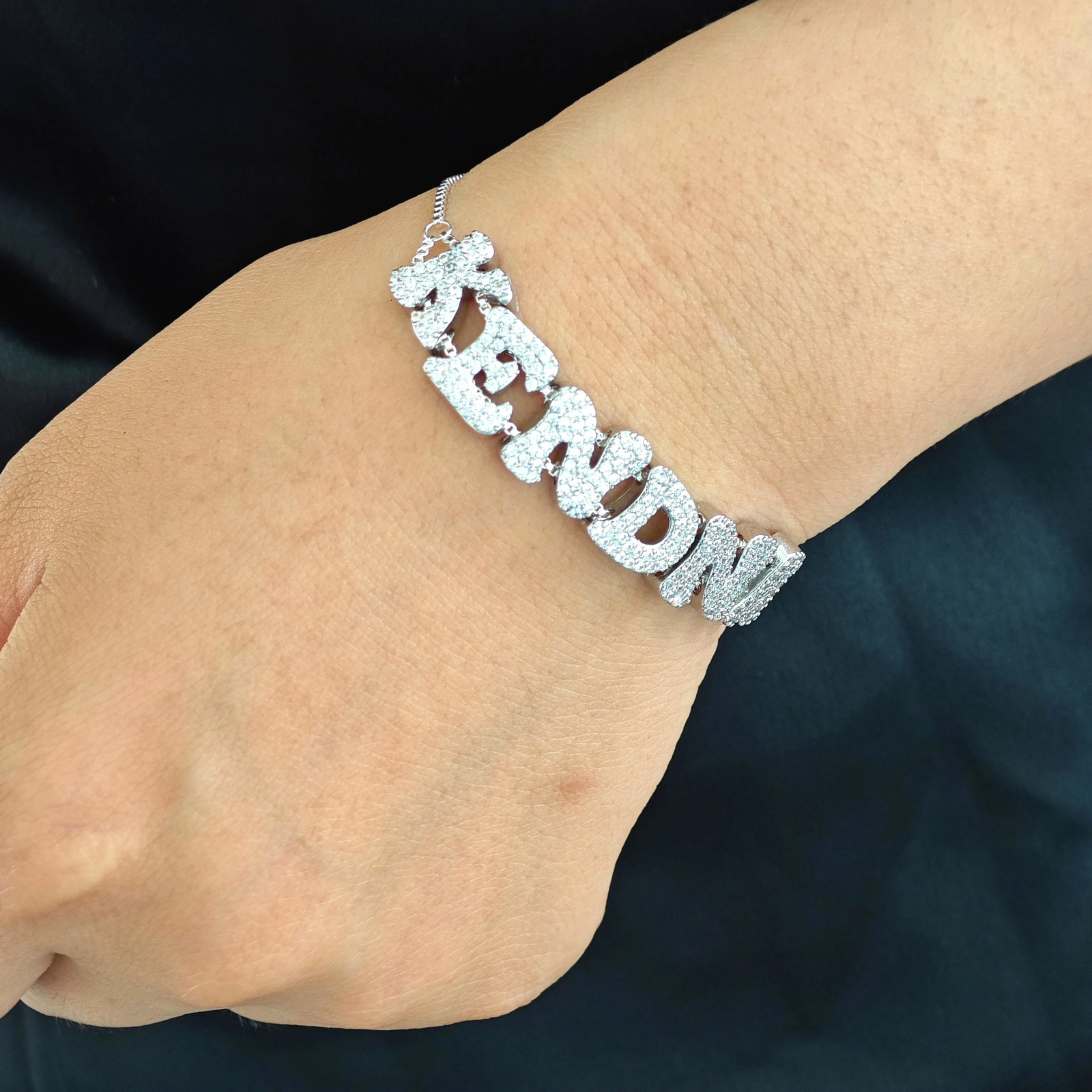 DOREMI Crystal Zircon Name Customized Letter Doubel Chain Mesh Dainty Sliding Slider Letter Personalize Name Bracelets 251023