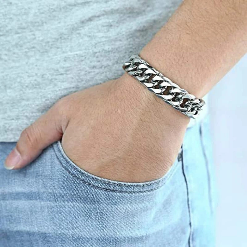 YQ Stainless Steel Cuban Link Chain Necklace Bracelet For Men Neck Jewelry Accessories 8MM14MM Thick Hand Chains Male 251013