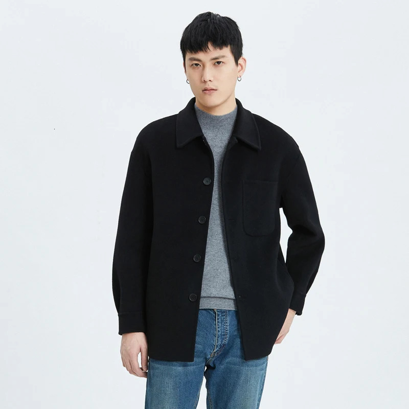 Autumn Winter Woolen Coat Men Drop Shoulder Sleeve Loose DoubleSided 100 Wool Short Lapel Shirt Style Jacket 251017