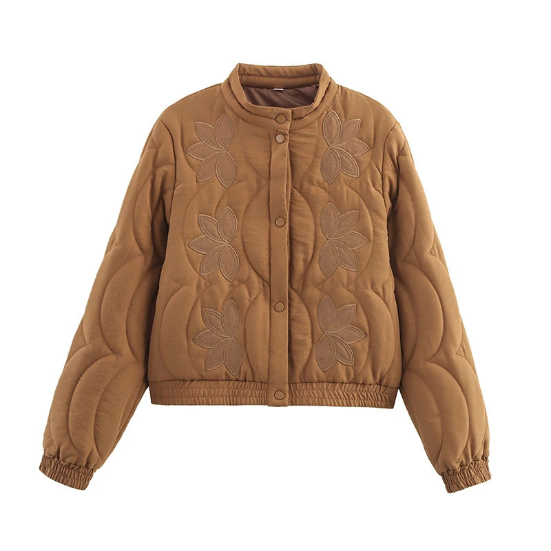 YENKYE Autumn Women Floral Embroidery Quilted Jacket Coat Stand Collar Long Sleeve Casual Vintage Outerwear 251020