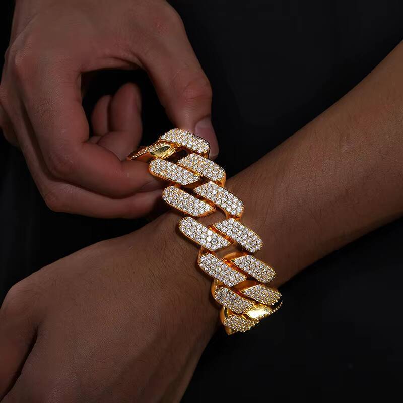 Luxury Bling Hiphop Jewelry Gold Plated 925 Sterling Silver 3 Rows VVS Moissanite Diamond Iced Out Cuban Link Bracelet for Men