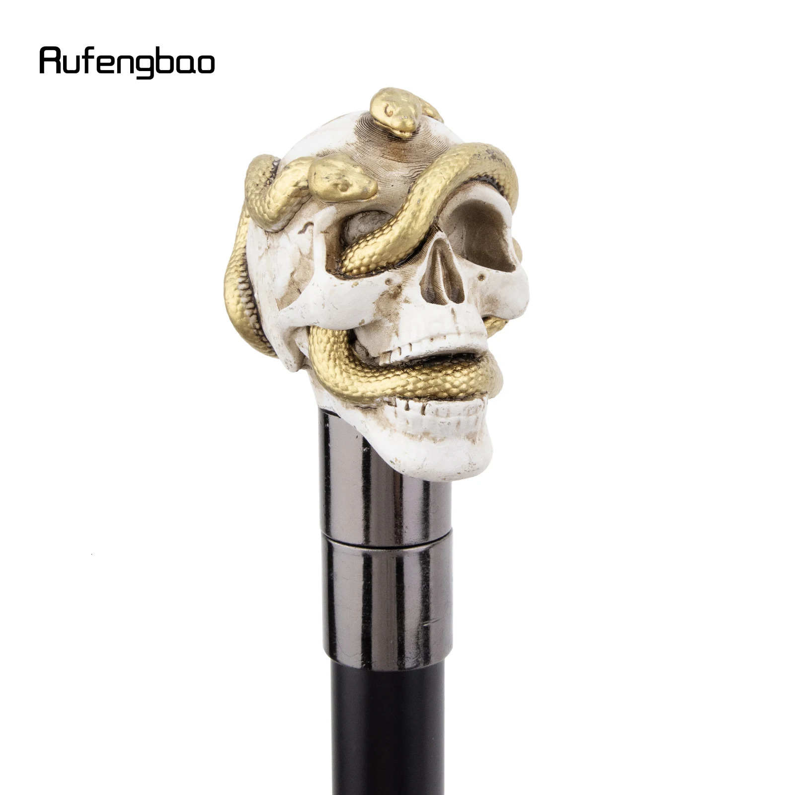White Resin Skull Golden Snake Cobra Walking Cane Fashion Decorative Steel Stick Gentleman Elegant Cosplay Cane Crosier 92cm 251022