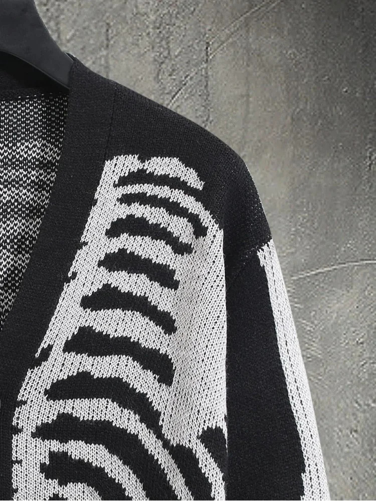 Mens Skeleton Pattern Cardigan Sweaters Gothic Long Sleeve Unisex Outwear Knitted Coats 251020