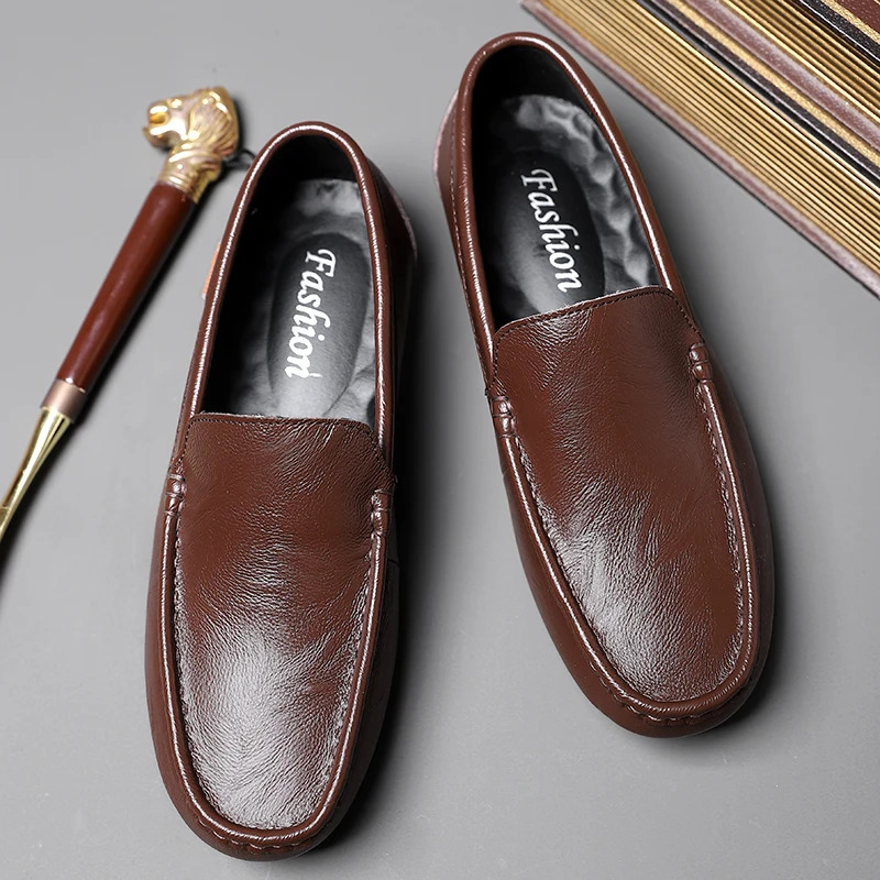 Doudou Shoes Mens Step on Mens Shoes Mens Summer Breathable Summer Leather Shoes Casual Fashion Single Shoes Handmad 251023