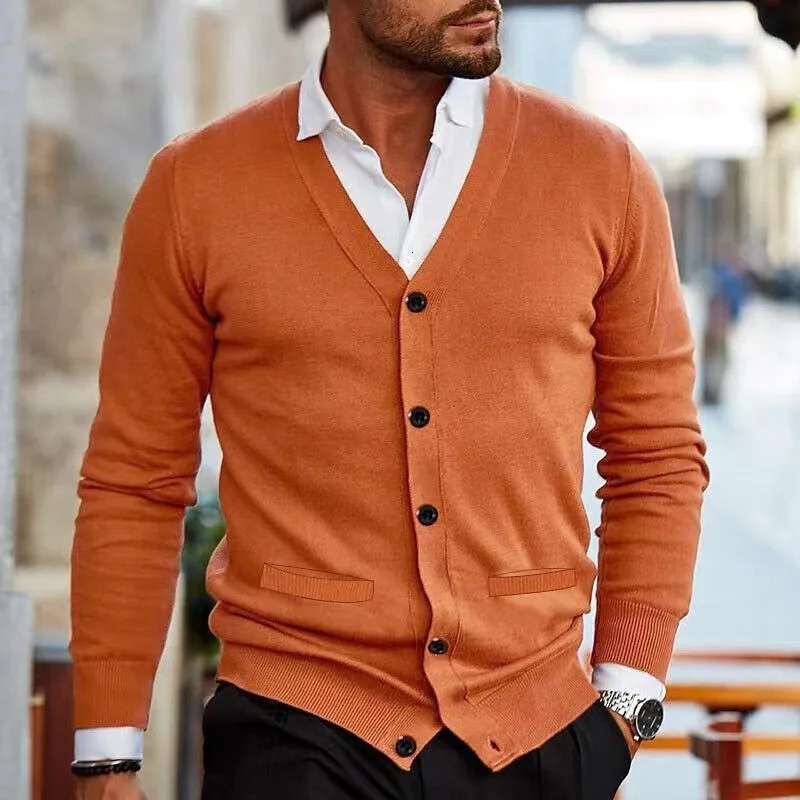 Autumn Cotton Sweater Men Cardigan Casual Solid Long Sleeve Knitted Men Cardigan Plus Size Slim VNeck Sweater Mens 4XL 251020