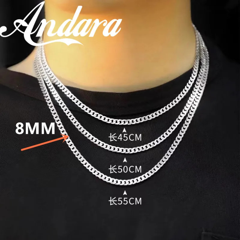 Original 925 Sterling Silver 8MM Cuban Necklace Men Women Wedding Fine Jewelry Accessories Party Gift 251013