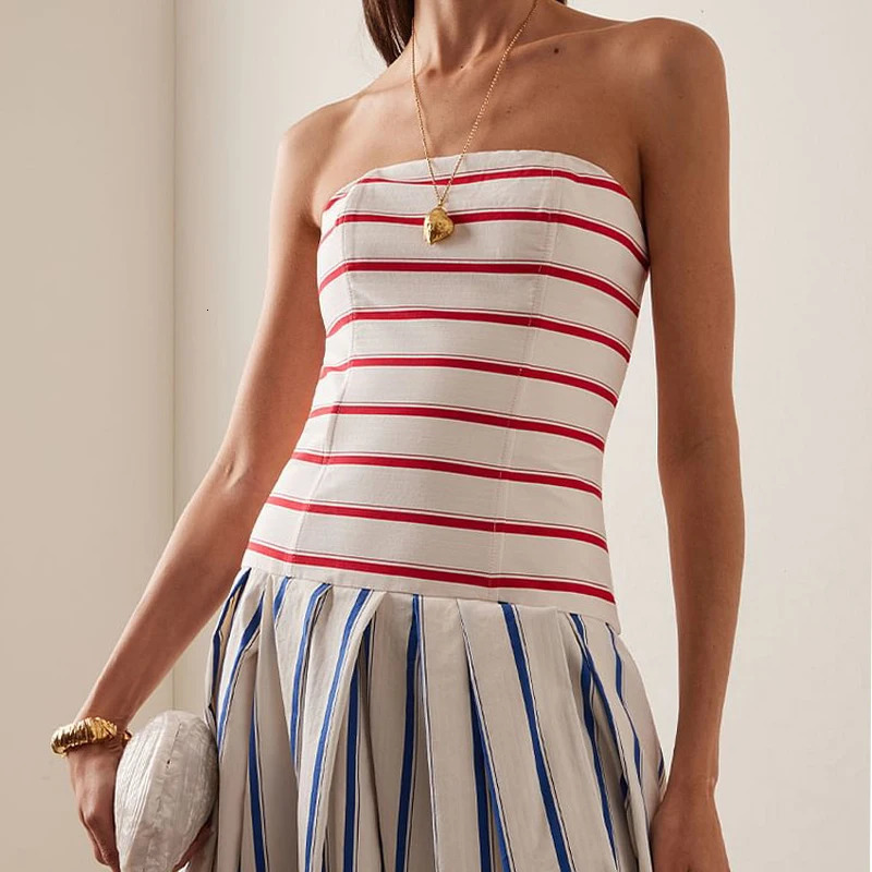 Flaxmaker Fashion Womens Dresses Casual Women Striped Print Sling Maxi Dress Round Neck Sleeveless Long Dress Vestidos Dresses 251023