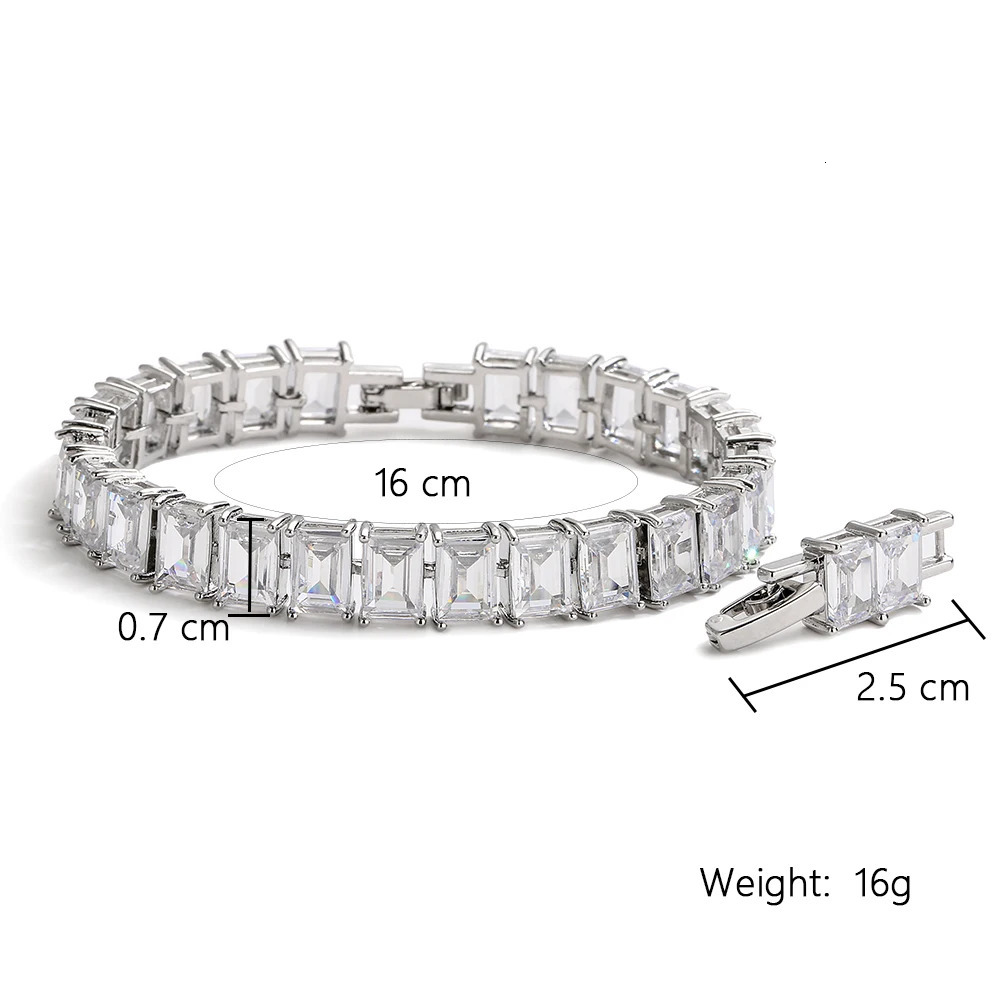 TrendMen HiphopRock Trendy Square Zirconia Tennis Bracelets For Fashion Men Women Silver Color Crystal Wristlet Jewelry Bangles 251023
