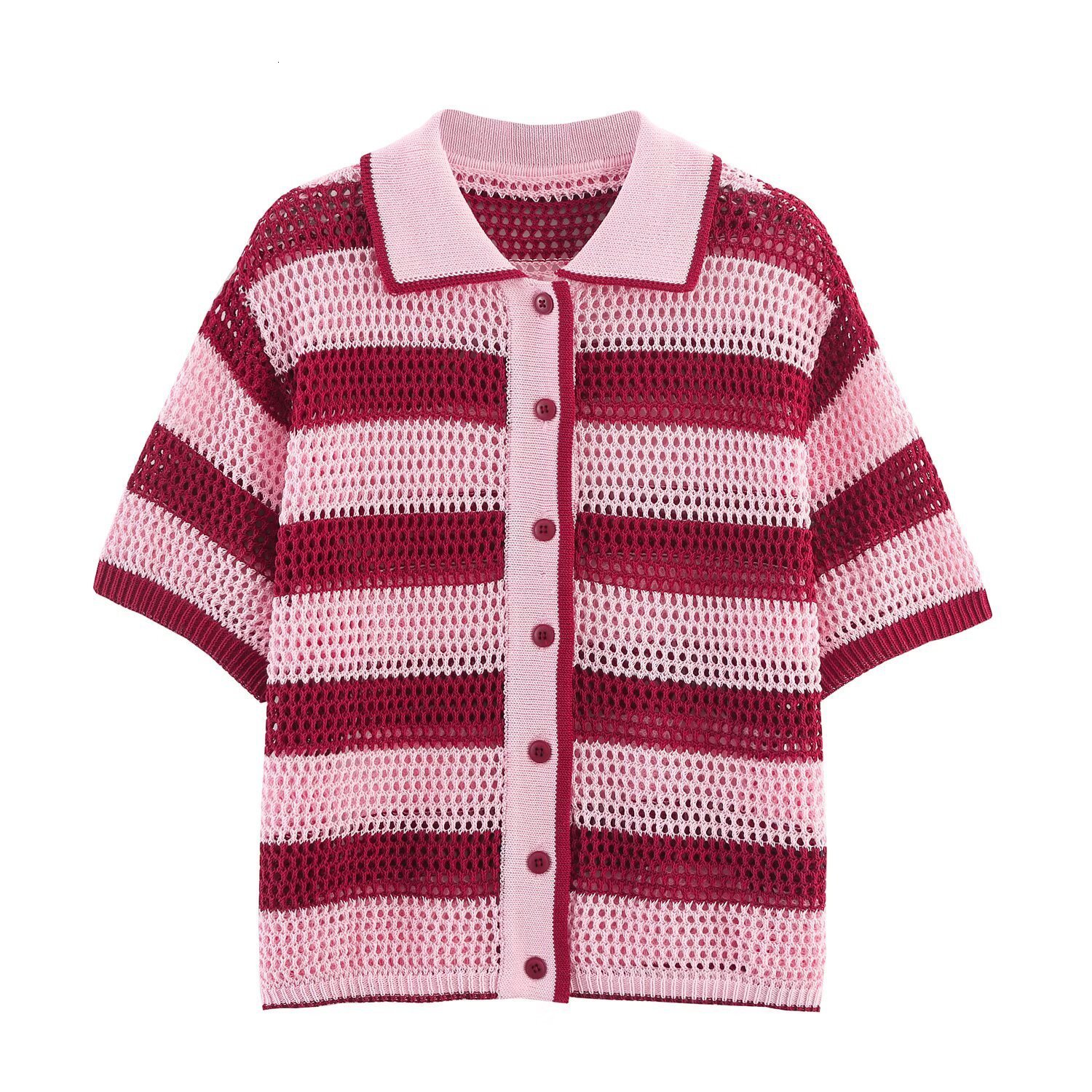 Women's Sweaters Women Lapel Slim Tops Ladies Buttons Stripe Sexy V Neck Short Sleeve POLO Neck Knit Cardigan Sweater Women 231009